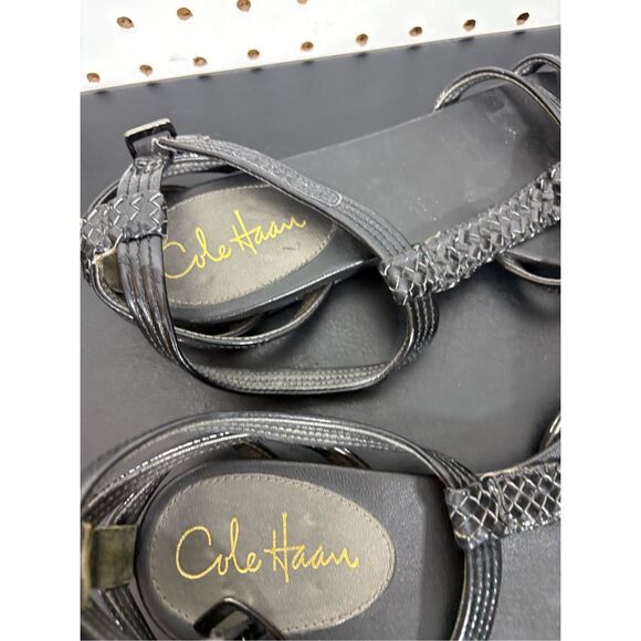 Cole Haan Black Ankle Strap Patent Leather Lightweight Flat Sandals Womens 10 - Picture 5 of 9